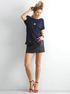 Granatowy gładki t-shirt z krótkim rękawem