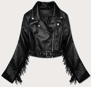 KRÓTKA KURTKA RAMONESKA Z FRĘDZLAMI CZARNA (DA-0632)