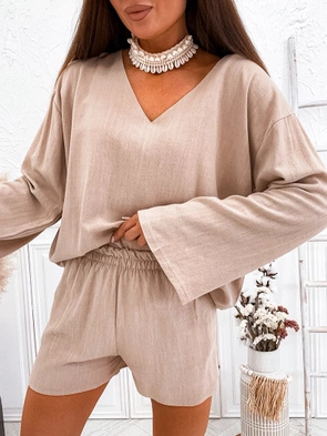 Zestaw bluzka i szorty len cappuccino