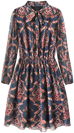 FLORAL PATTERNED CHIFFON DRESS NAVY BLUE (10606)