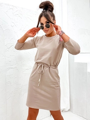 Beżowa bawełniana sukienka z rękawem 3/4