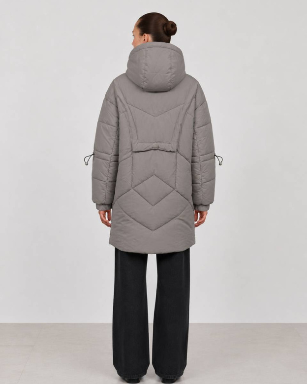 Szara kurtka puffer oversize z kapturem