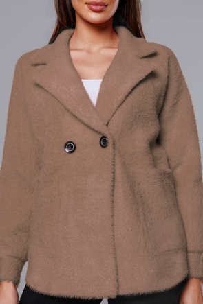 Kurtka alpaka na guziki ciemny beż