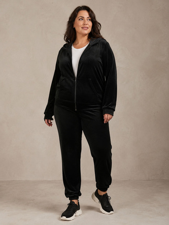 Zestaw plus size bluza + spodnie dresowe welur czarny 
