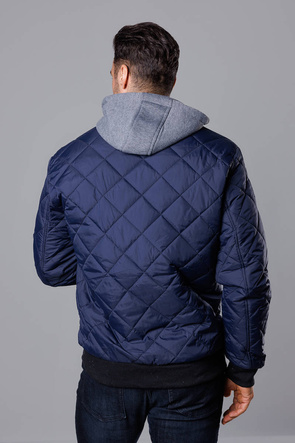 Granatowa pikowana męska kurtka z dresowym kapturem