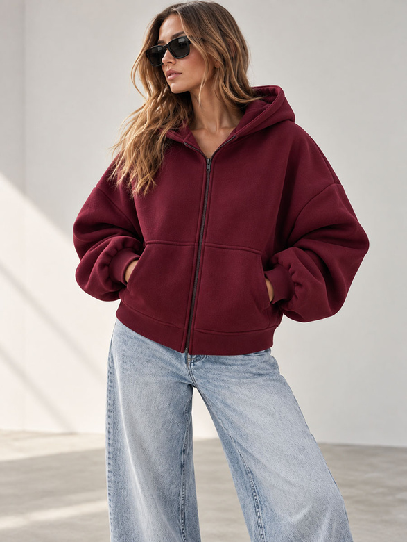 Damska bordowa bluza oversize z kapturem