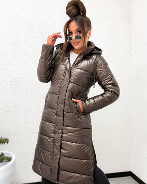 Przejściowa kurtka damska do kolan czekolada