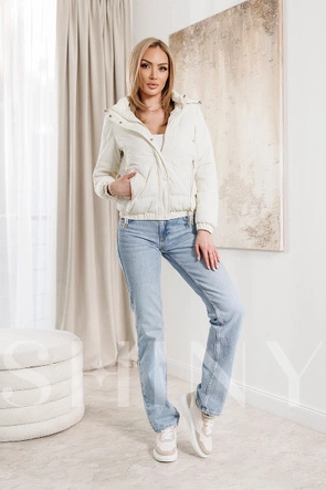 Kurtka z ozdobnymi troczkami i odpinanym kapturem ecru