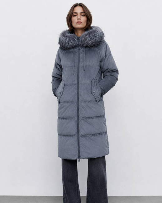 GESTREIFTE JACKE MIT HAUBE GRAU (7763)