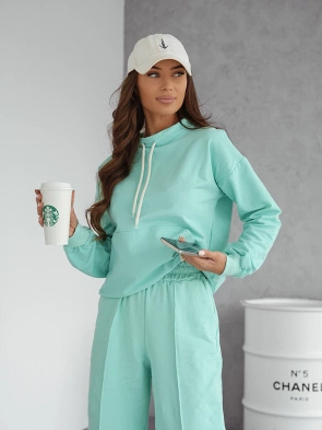 Miętowy bawełniany dres damski