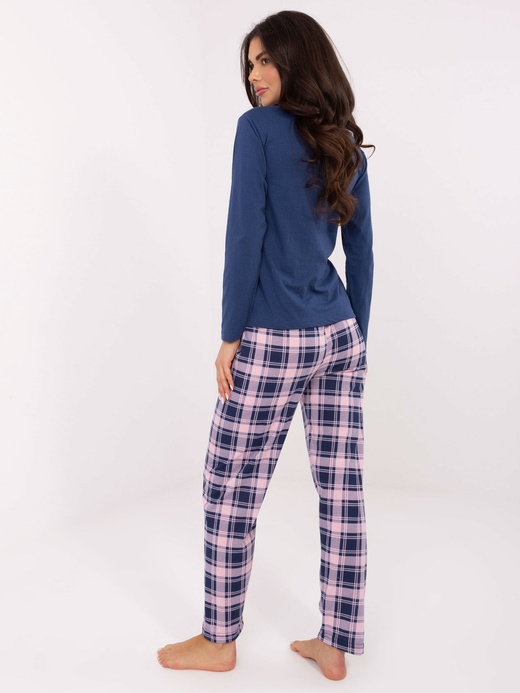 Granatowo-różowa dwuczęściowa piżama z bawełny 