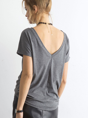 Ciemnoszary gładki t-shirt z krótkim rękawem