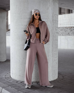 Komfortowy cappuccino komplet damski bluza + szerokie spodnie