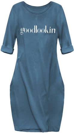 WORD PRINTED OVERSIZED DRESS BLUE (144ART)
