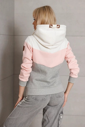 Gruba trzykolorowa bluza damska biały-róż-szary