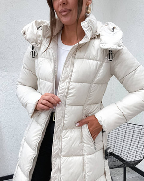 Taliowana zimowa kurtka z kapturem ecru