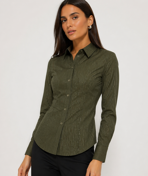 Elegancka khaki bluzka z kołnierzykiem