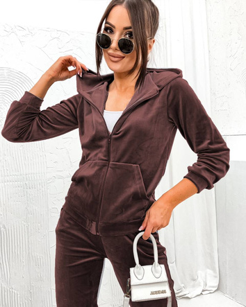 Zestaw bluza + spodnie dresowe welur czekoladowy