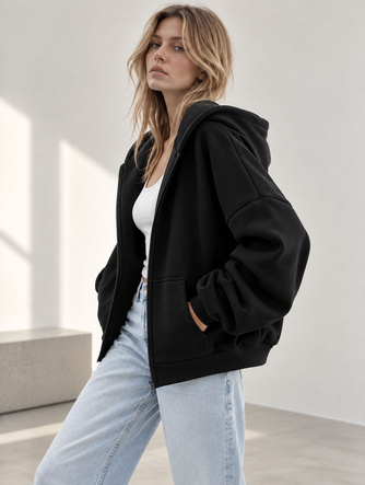 Damska czarna bluza oversize z kapturem