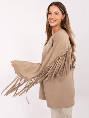 Oversizowa bluza z ćwiekami frędzlami ciemny beż