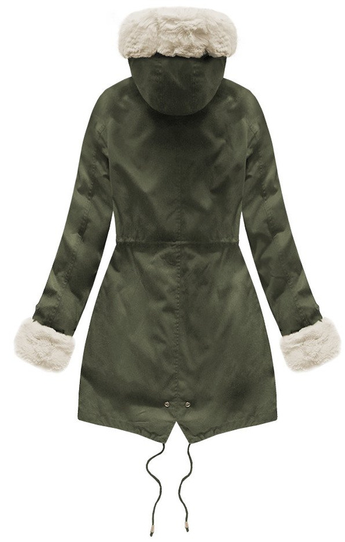 GRUBA PARKA ZIMOWA Z PODPINKĄ KHAKI-BEŻOWA (X3366X)