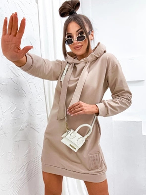 Beżowa bawełniana sukienka z kapturem