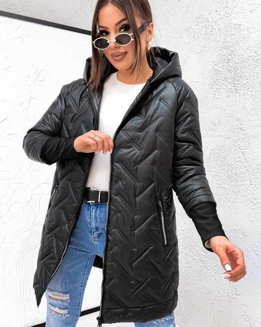 Przejściowa pikowana kurtka dzianinowymi ściągaczami czarna