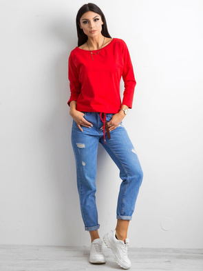 Uniwersalna czerwona bluzka z rękawem 3/4