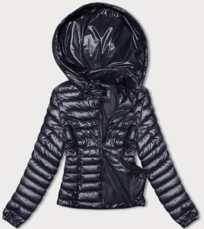 Granatowa pikowana kurtka damska ze ściągaczami przy rękawach