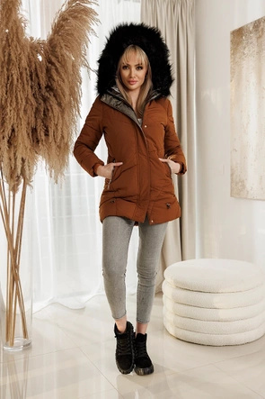 Kurtka zimowa ocieplana futerkiem karmelowa