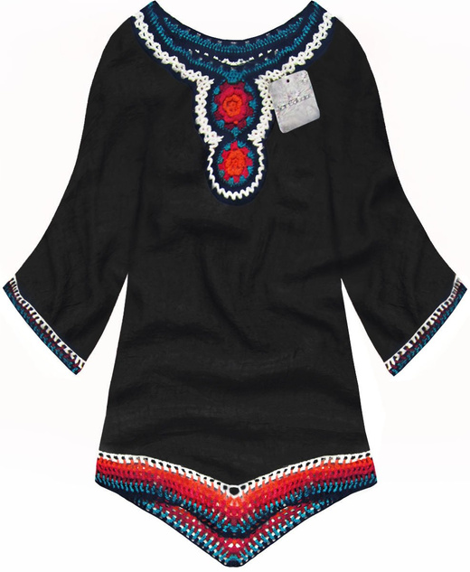 BLUZKA Z SZYDEŁKOWANYMI WSTAWKAMI CZARNA (ART11)