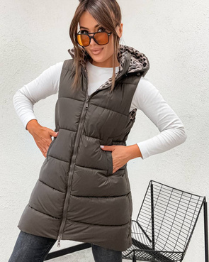 Długa kamizelka typu 2w1 czekolada-panterka