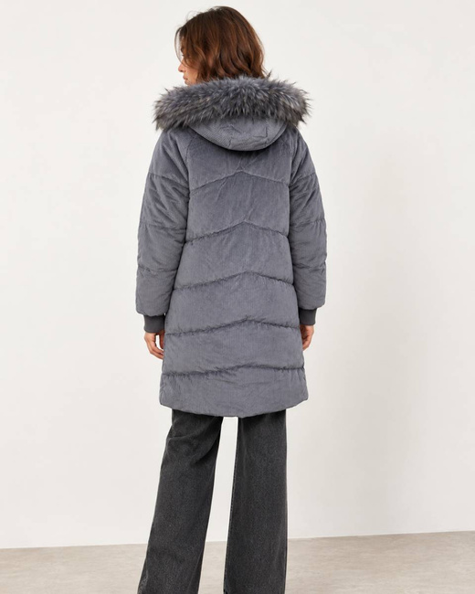GESTREIFTE JACKE MIT HAUBE GRAU (7764)