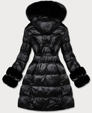 Kurtka zimowa damska z ozdobnym futrem czarna (7729BIG)