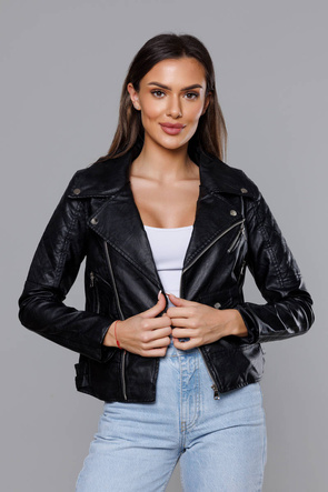 Stylowa czarna ramoneska z klapami