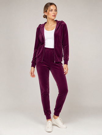 Zestaw bluza + spodnie dresowe welur bordowy