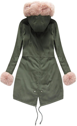 BAUMWOLLE PARKA MIT FELL KHAKI-PUDER ROSA (K725)