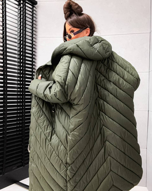 Pikowana khaki kurtka zimowa oversize