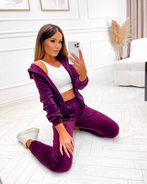 Zestaw bluza + spodnie dresowe welur bordowy