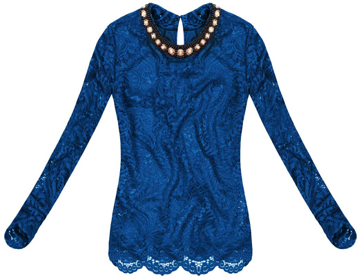 LACE TOP WITH BEADED NECKLINE CORNFLOWER BLUE (6514)