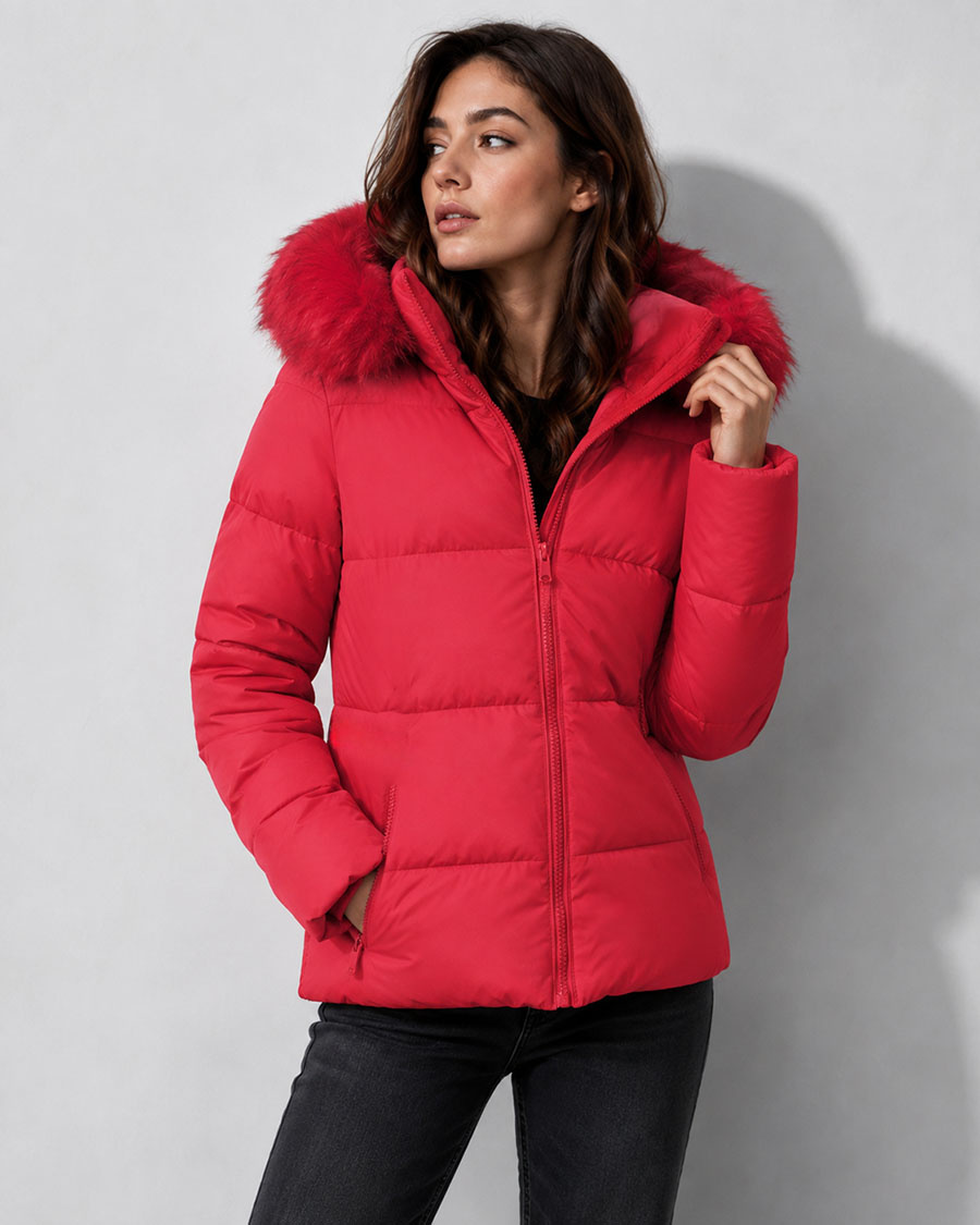 KURZE GESTEPPTE ROTE JACKE (7694)