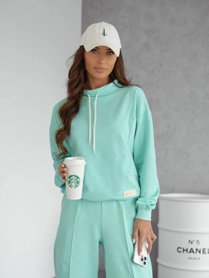 Miętowy bawełniany dres damski