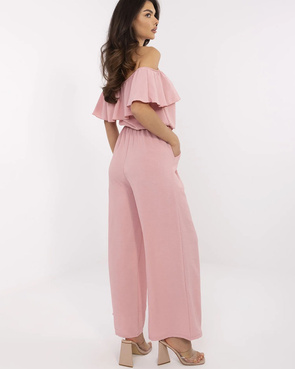 Brudnoróżowy stylowy kombinezon z dekoltem typu hiszpanka