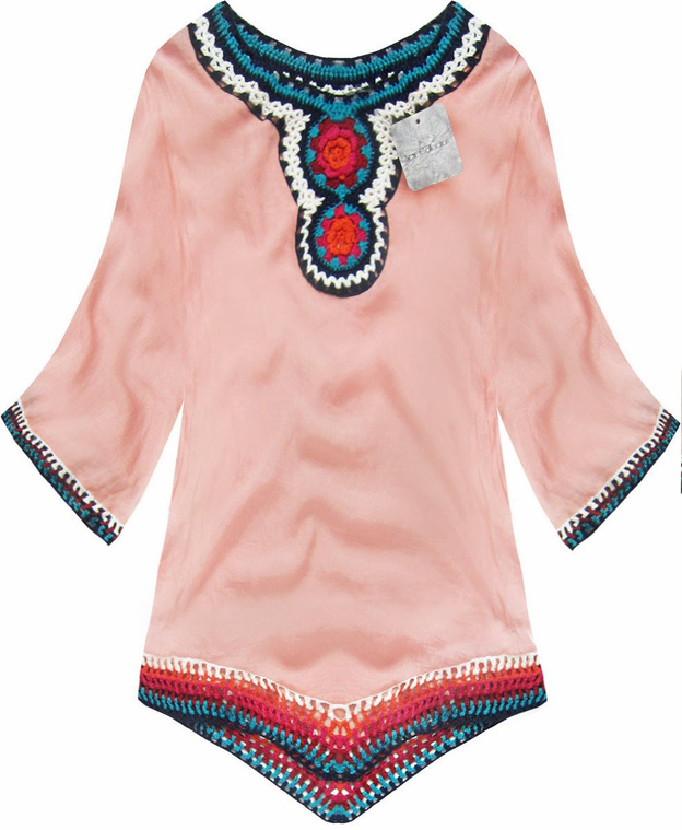 BLUSE MIT GEHÄKELTEN EINSÄTZEN ROSA (ART11)