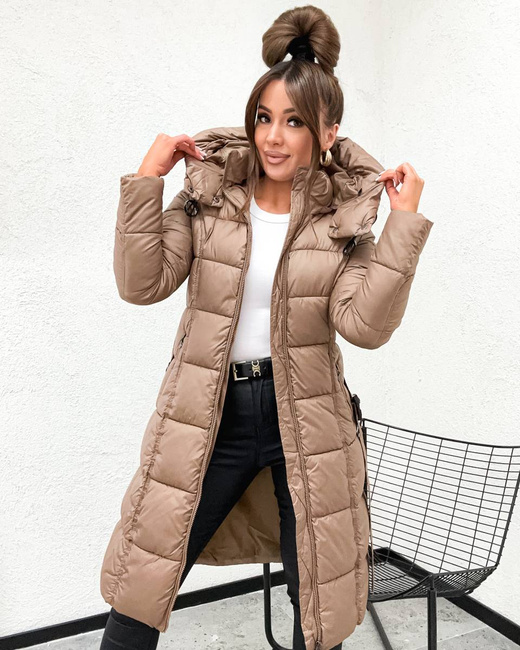 Taliowana zimowa kurtka z kapturem brąz