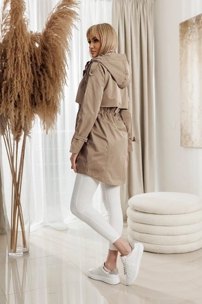 Parka z podszewką w kratkę ciemny beż