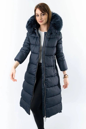 Granatowa gruba kurtka zimowa plus size do kolan