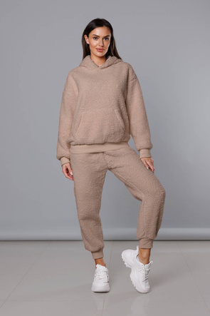 Ciepły damski komplet dresowy w kolorze beżowym