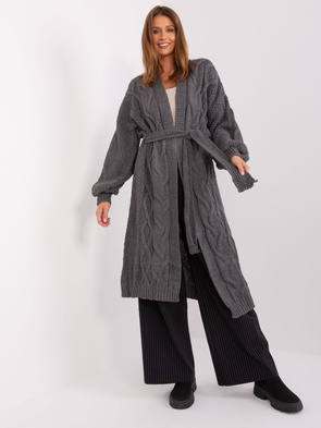 Ciemnoszary długi sweter z paskiem