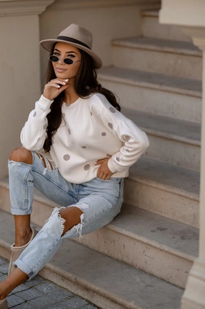 Beżowa damska bluza w kropki